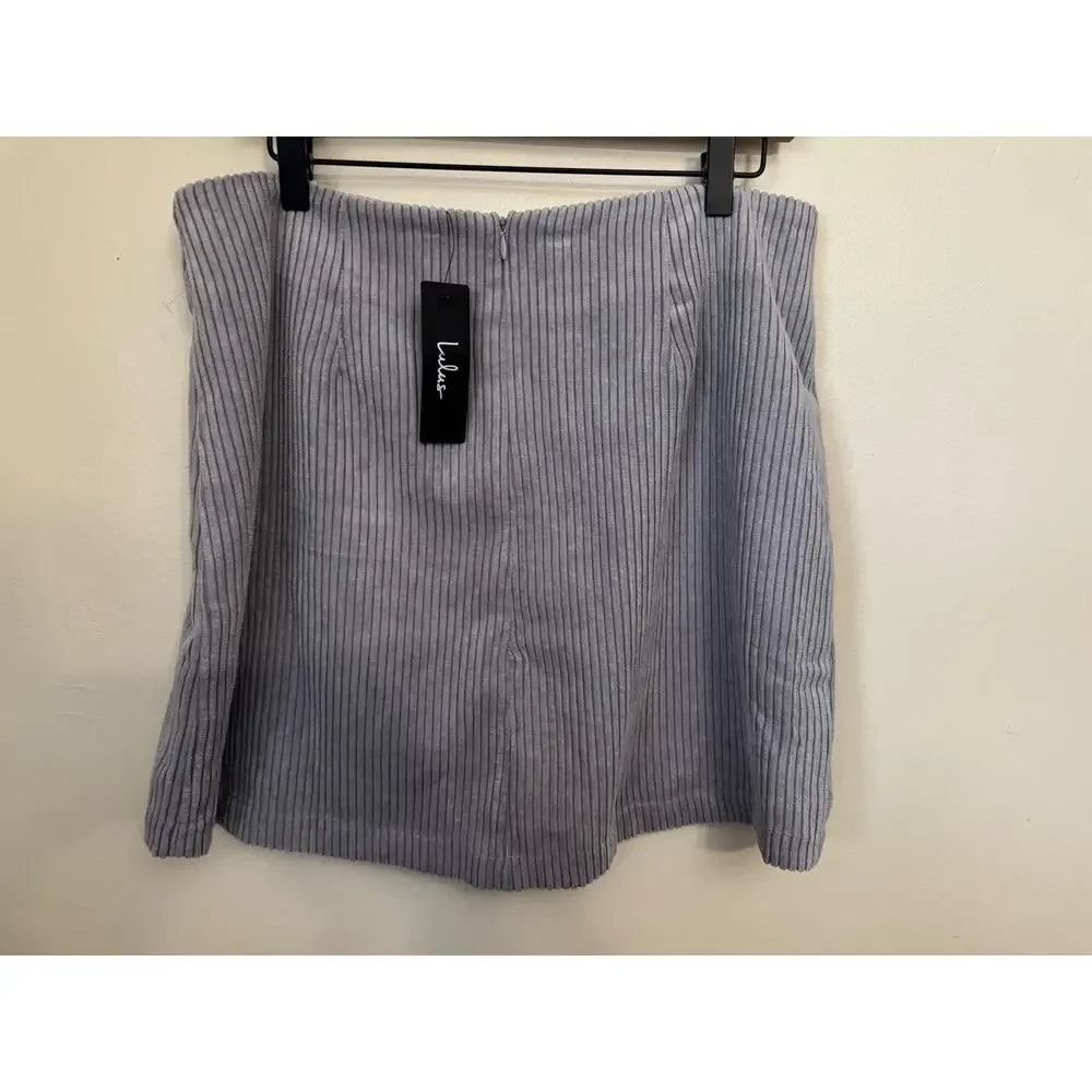 NWT Lulus High Class Corduroy Mini Skirt Gray XL Ribbed A-Line - Picture 2 of 8